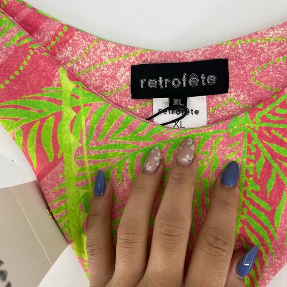 RETROFETE Kailey Bikini Bottom Tropical Palm Ring Loop Stretch Green Pink XL NEW - Picture 5 of 6
